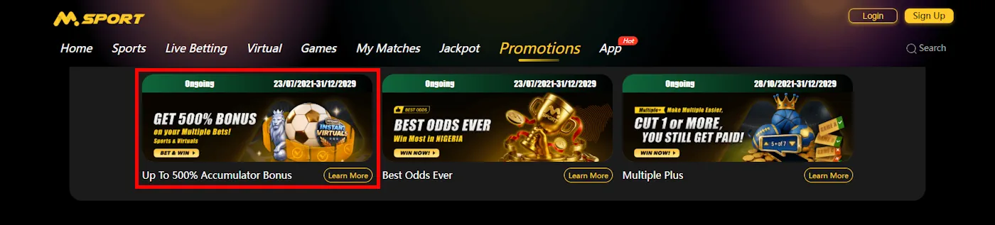 Msport Accumulator Bonus Screenshot